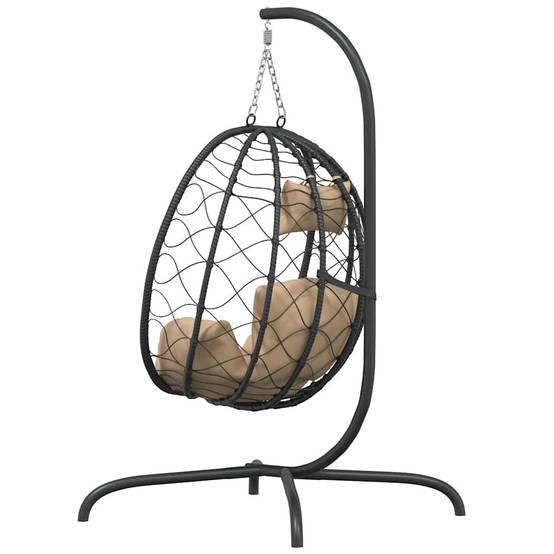 Chaise Balançoire Design Œuf en Rotin PE et Métal Robuste avec Coussin Confort pour Détente Terrasse Taupe – ComfortXL Outdoor Living - Image 5