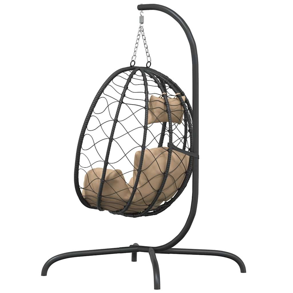 Chaise Balançoire Design Œuf en Rotin PE et Métal Robuste avec Coussin Confort pour Détente Terrasse Taupe – ComfortXL Outdoor Living - Image 5