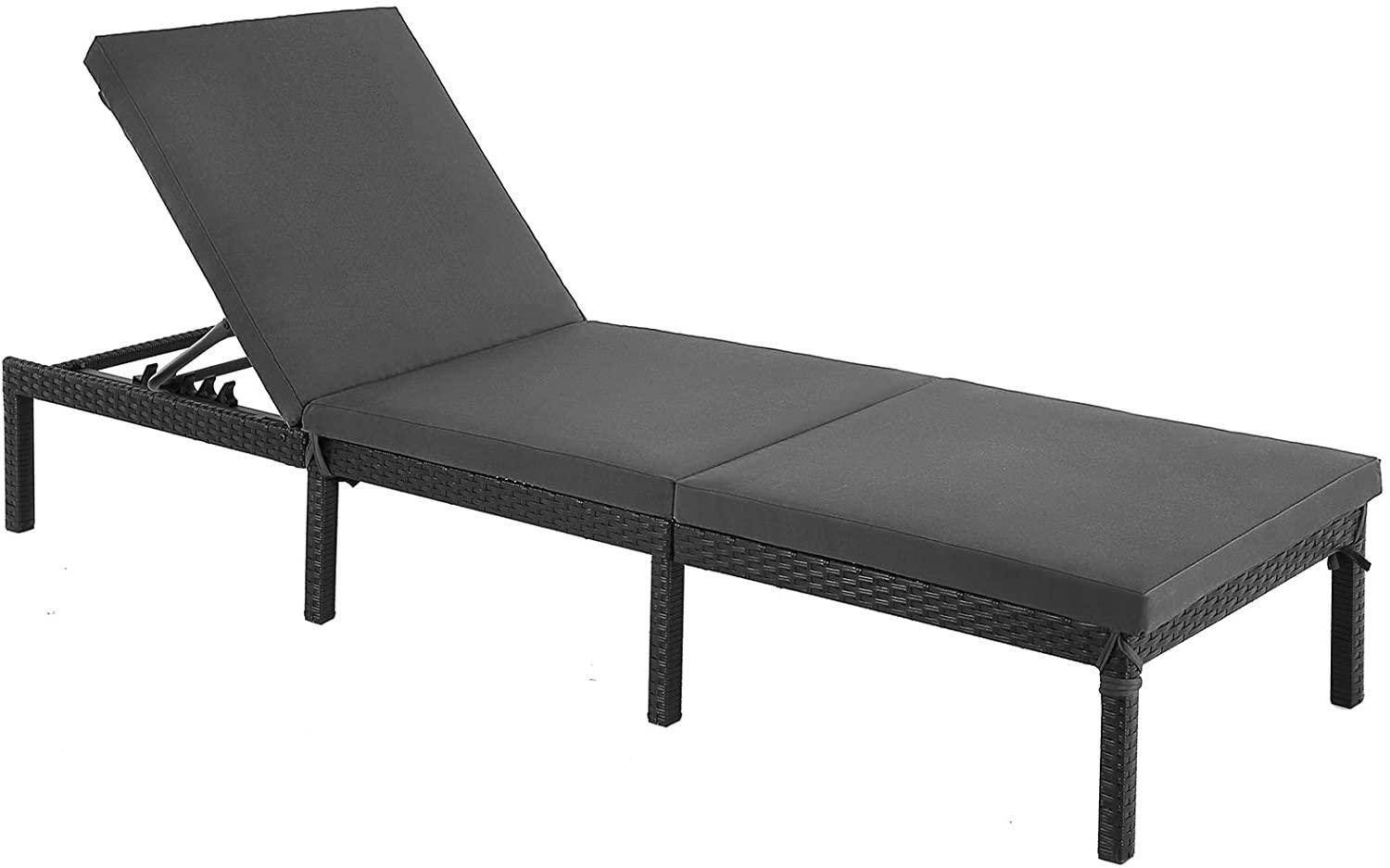Helloshop26 - Chaise longue bain de soleil transat de relaxation avec matelas de 5 cm surface tissée inclinable 59 x 198 x 28 cm charge 150 kg pour jardin balcon t - Imagen 1