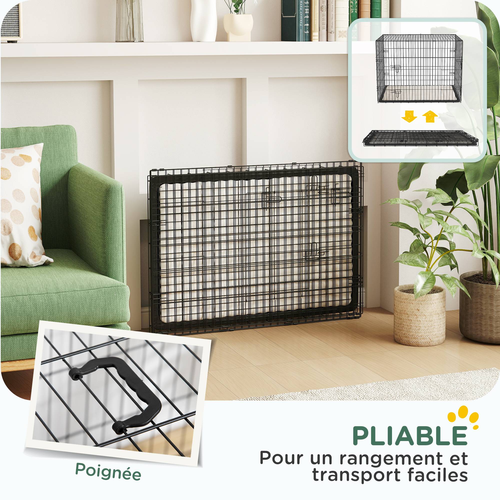 Caisse de transport acier voyage grand chien pliable accès double 90x58x62cm noir - ComfortXL Outdoor Living - Image 9