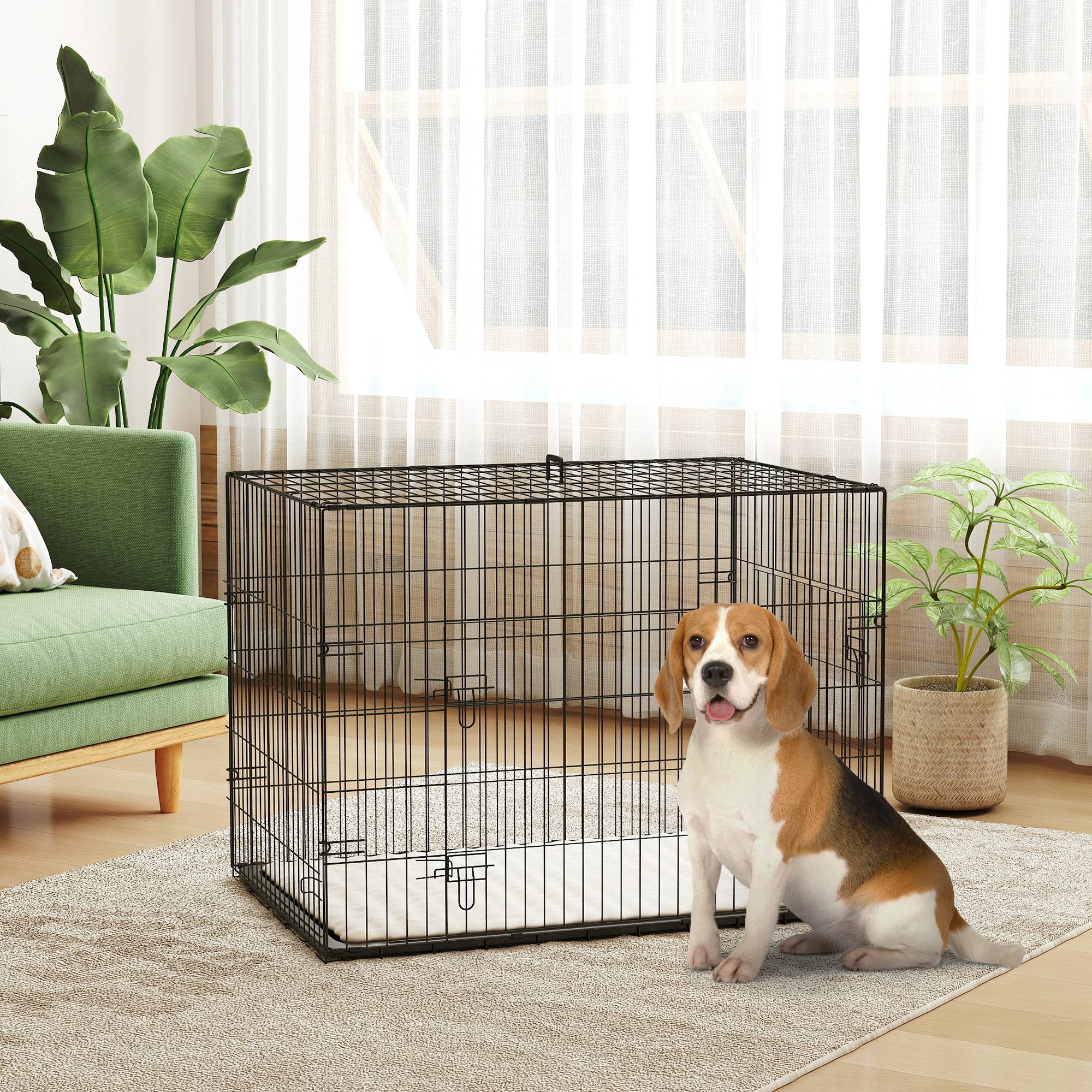 Caisse de transport acier voyage grand chien pliable accès double 90x58x62cm noir - ComfortXL Outdoor Living - Image 3