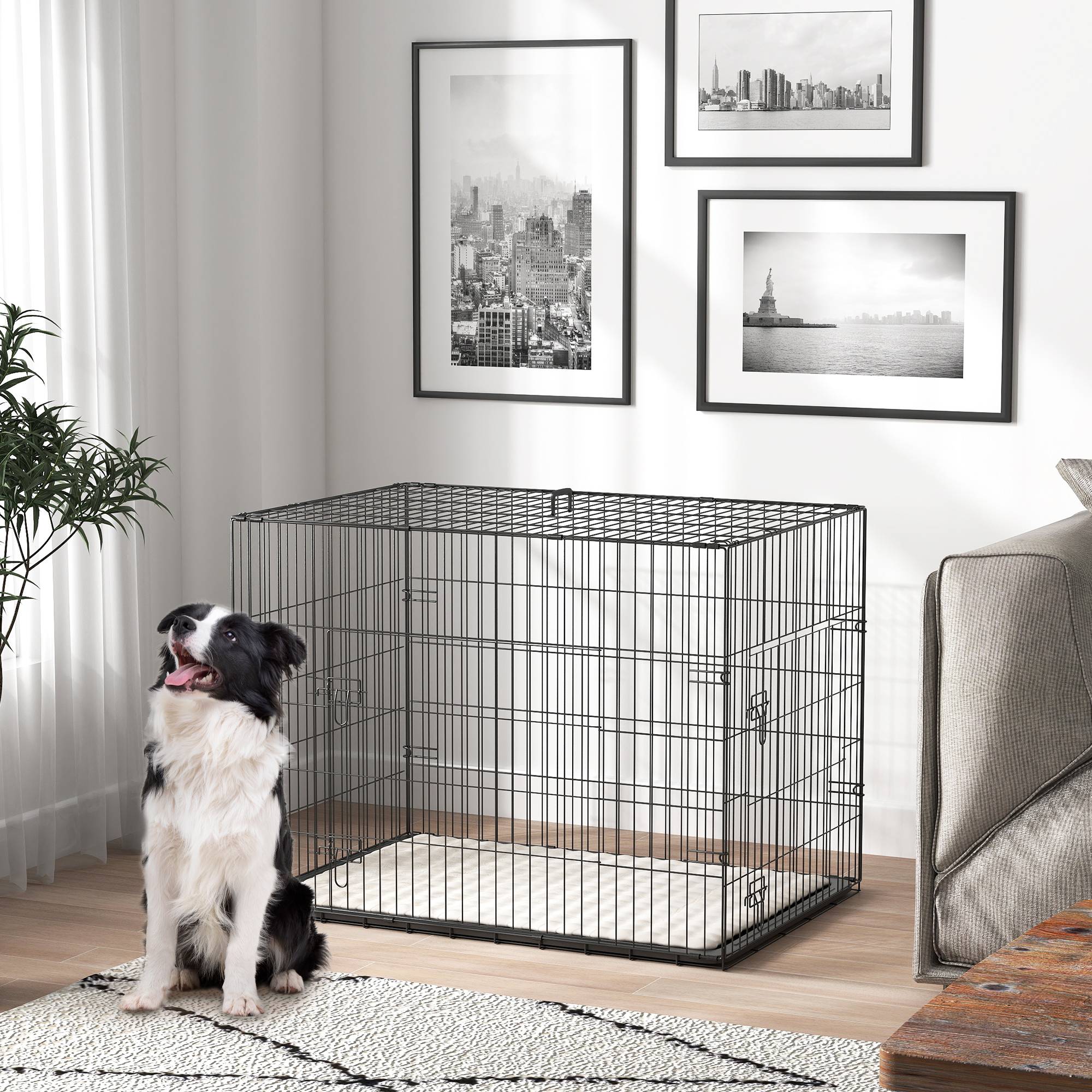 Caisse de transport acier voyage grand chien pliable accès double 90x58x62cm noir - ComfortXL Outdoor Living - Image 4