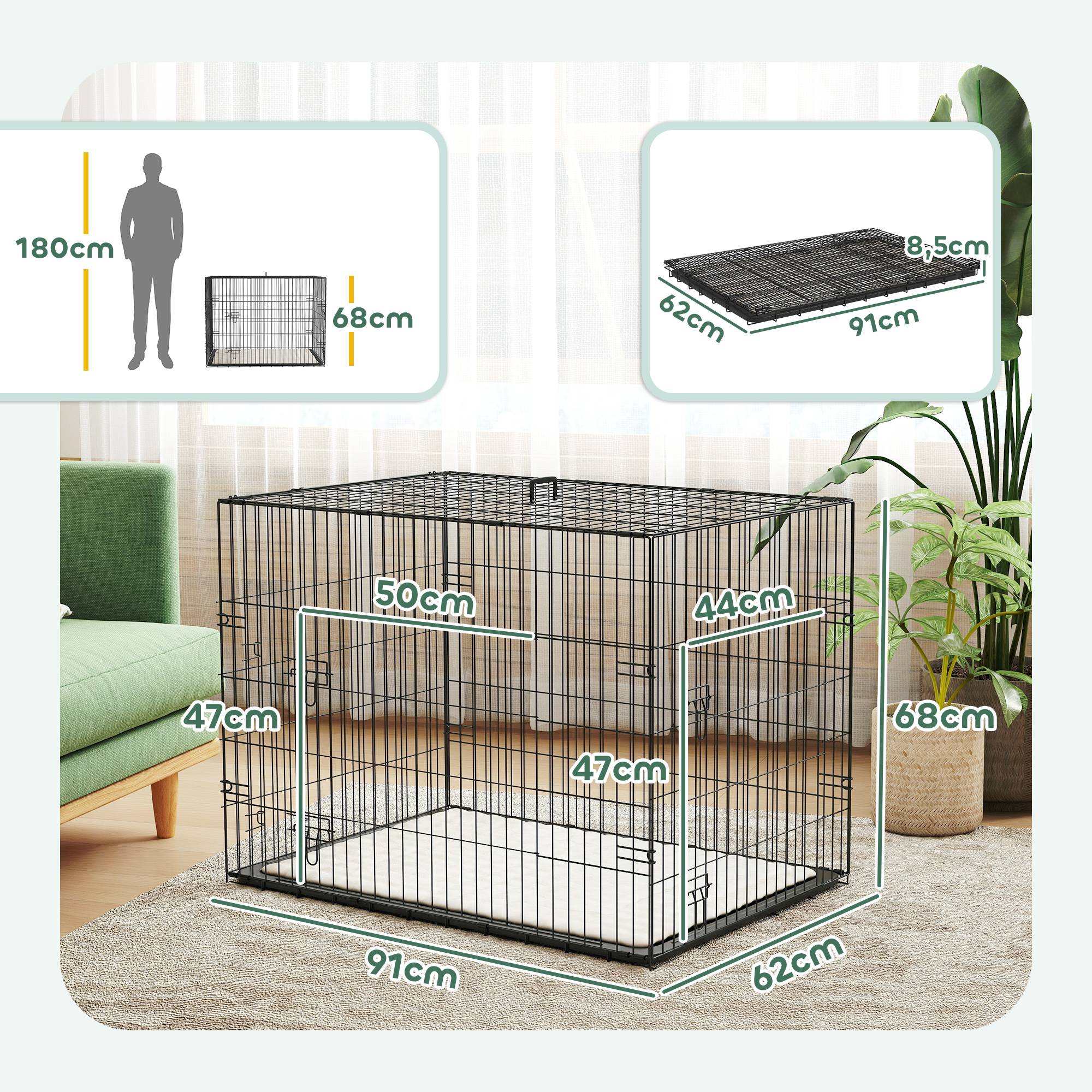 Caisse de transport acier voyage grand chien pliable accès double 90x58x62cm noir - ComfortXL Outdoor Living - Image 5