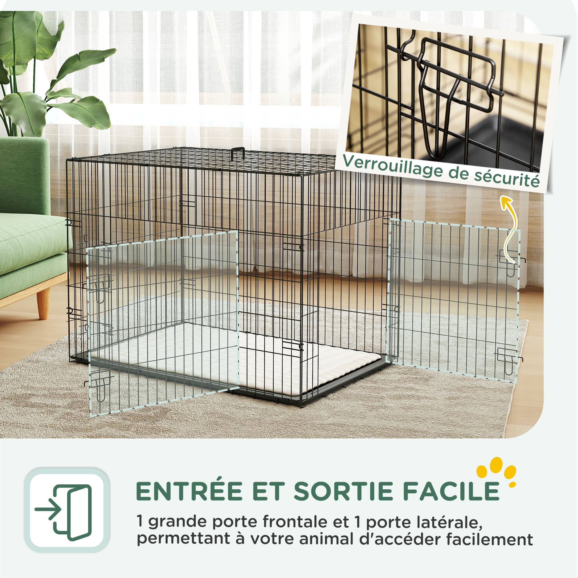 Caisse de transport acier voyage grand chien pliable accès double 90x58x62cm noir - ComfortXL Outdoor Living - Image 7