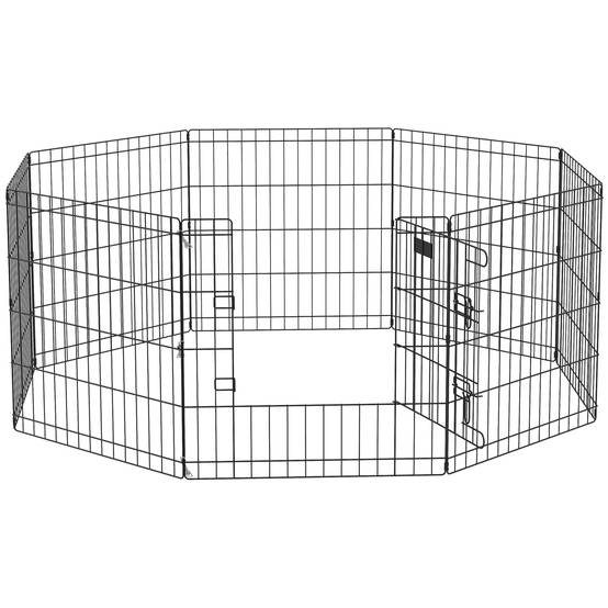 Parc pour chien 8 panneaux 61x61 cm, cage en métal avec porte et double verrouillage, noir - Image 1
