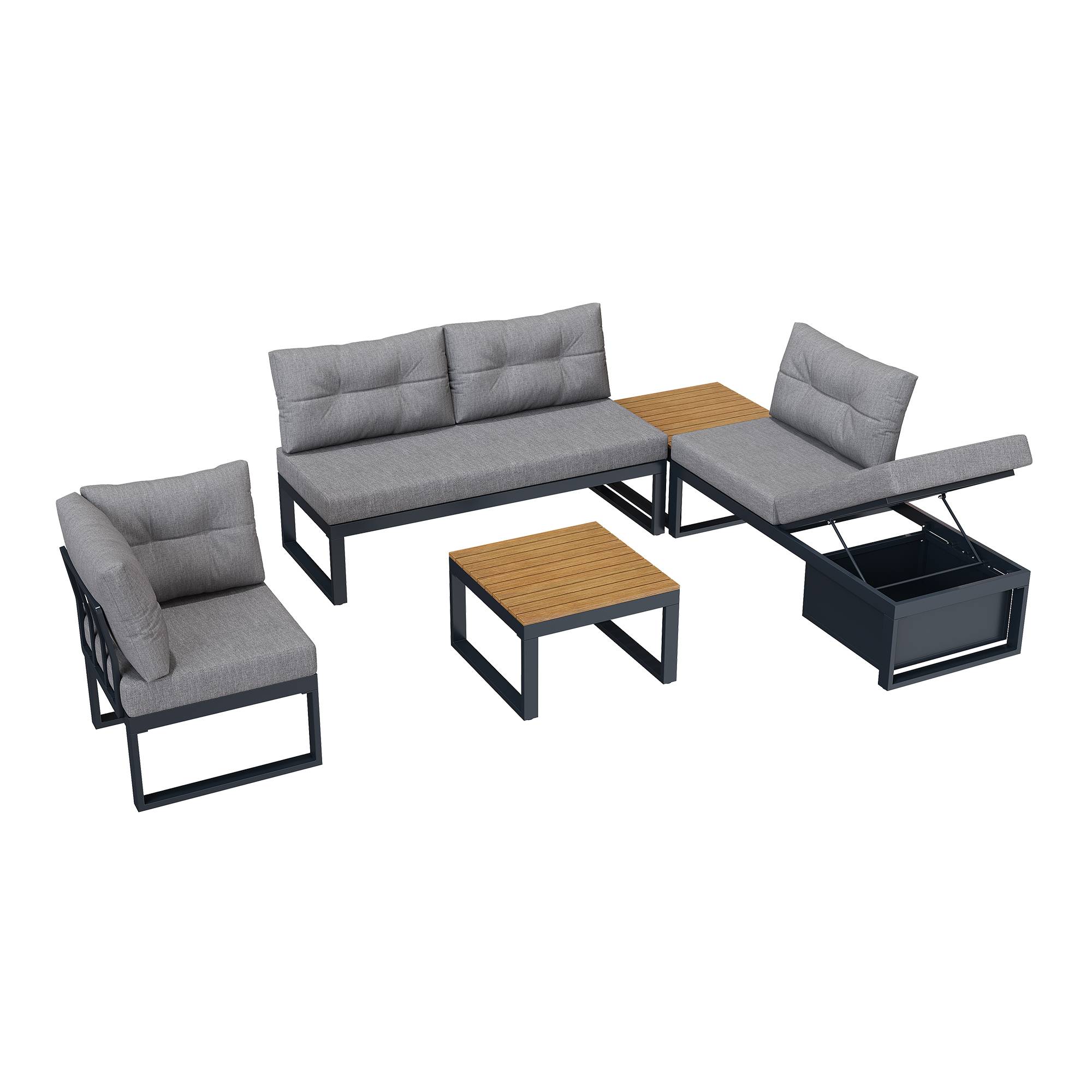 Salon de Jardin avec Canapé Modulaire et Table Basse pour terrasse Polyester Gris - Image 1