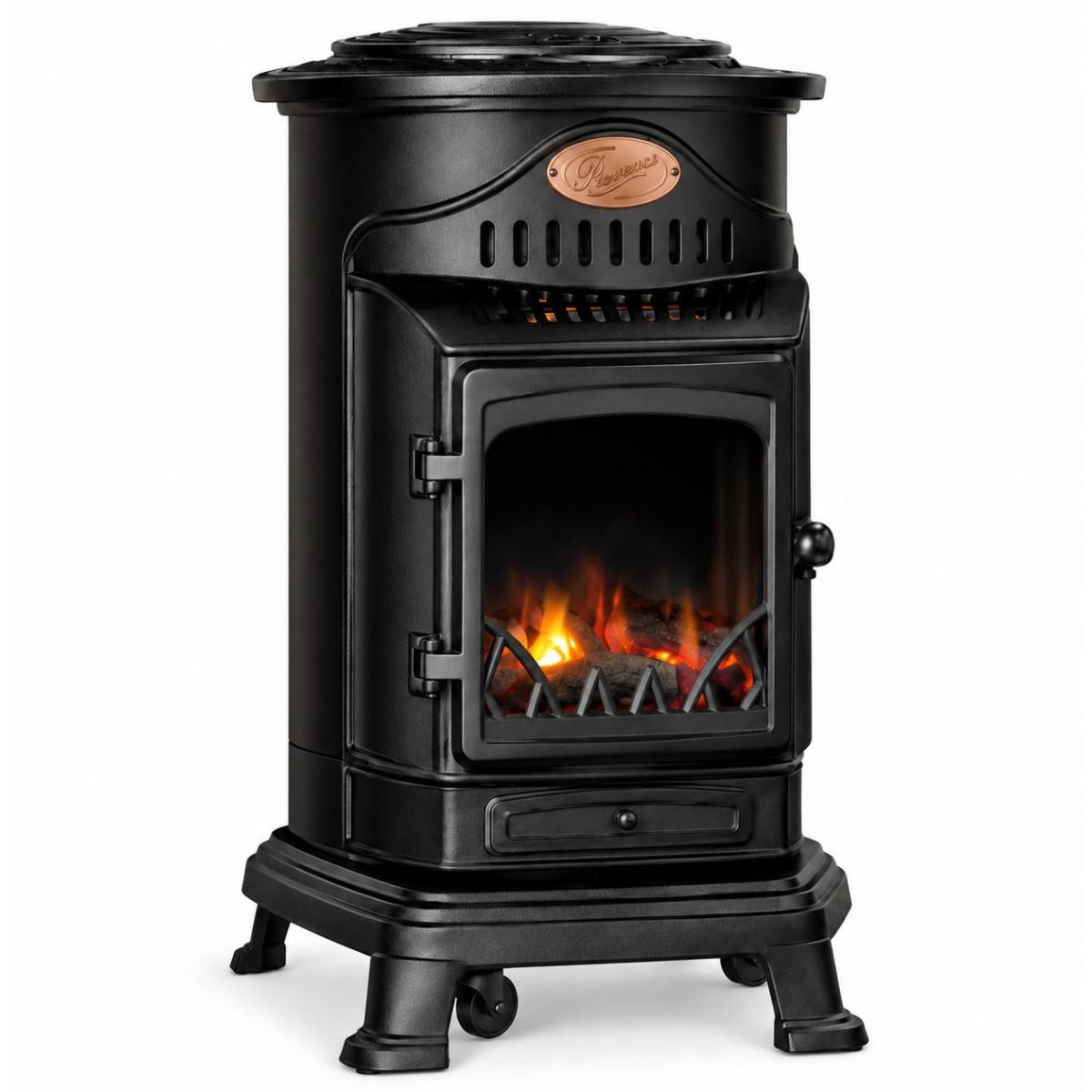 Universal - Poêle à gaz Provence Noir Mat 3,4 kW - Chauffage d'appoint en fonte, Effet feu de bois Sahara - Imagen 1