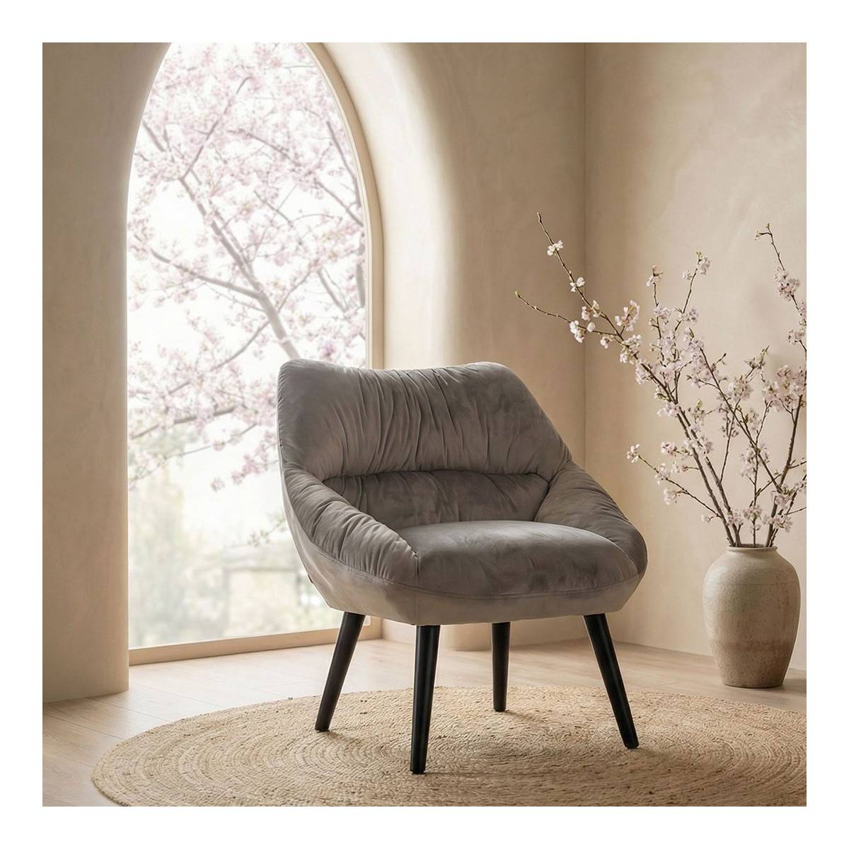 Paris Prix - Fauteuil Design en Velours "Neal" 74cm Gris - Image 6