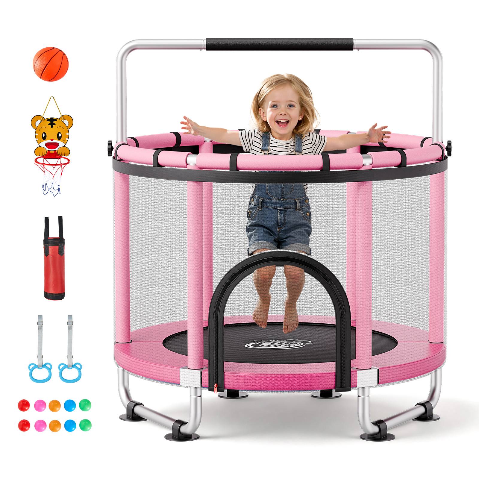 Vevor - VEVOR Trampoline enfant 142 cm, charge 60 kg, rond, filet de sécurité, coussin PVC, accessoires inclus, intérieur et extérieur. - Image 1