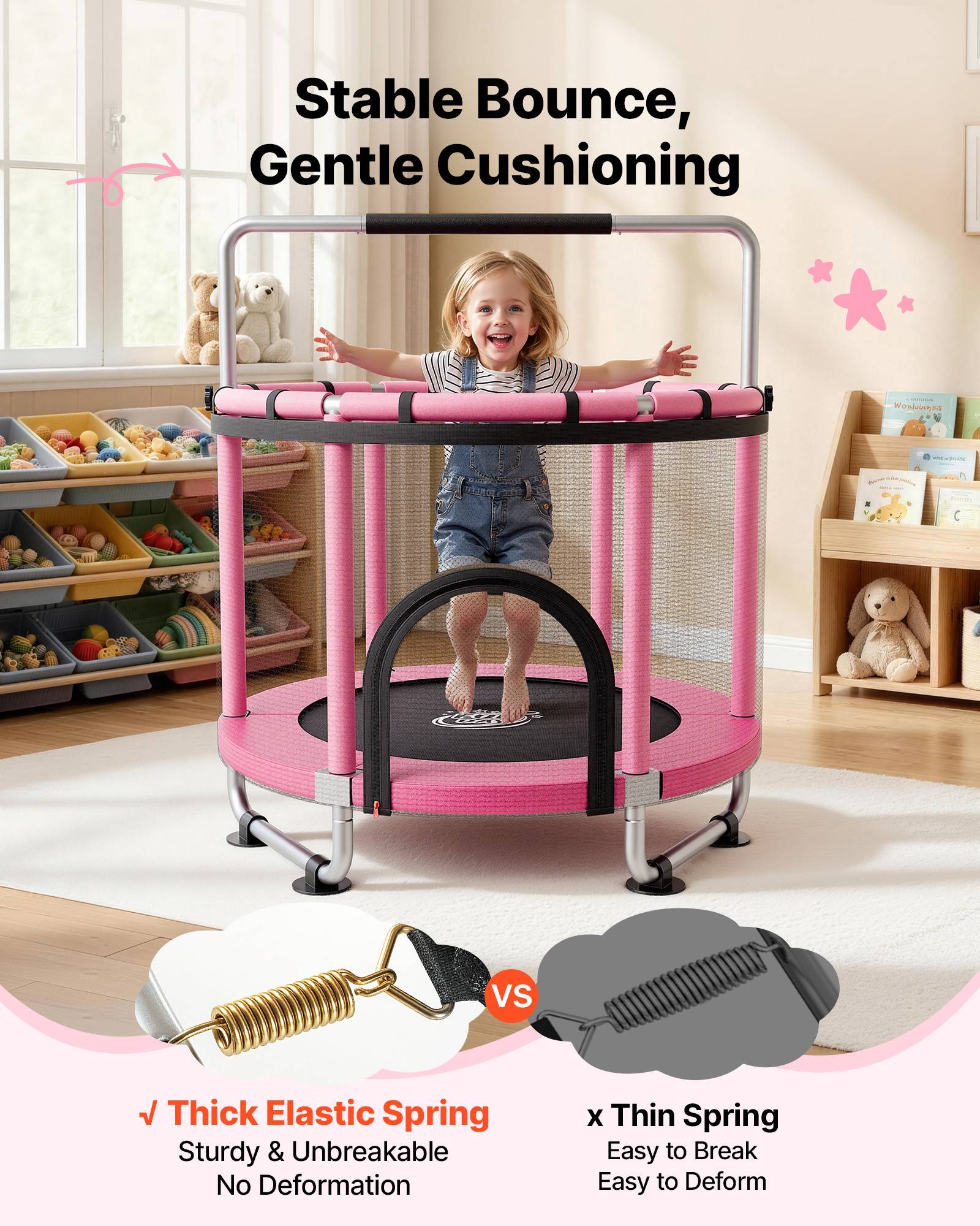 Vevor - VEVOR Trampoline enfant 142 cm, charge 60 kg, rond, filet de sécurité, coussin PVC, accessoires inclus, intérieur et extérieur. - Image 3