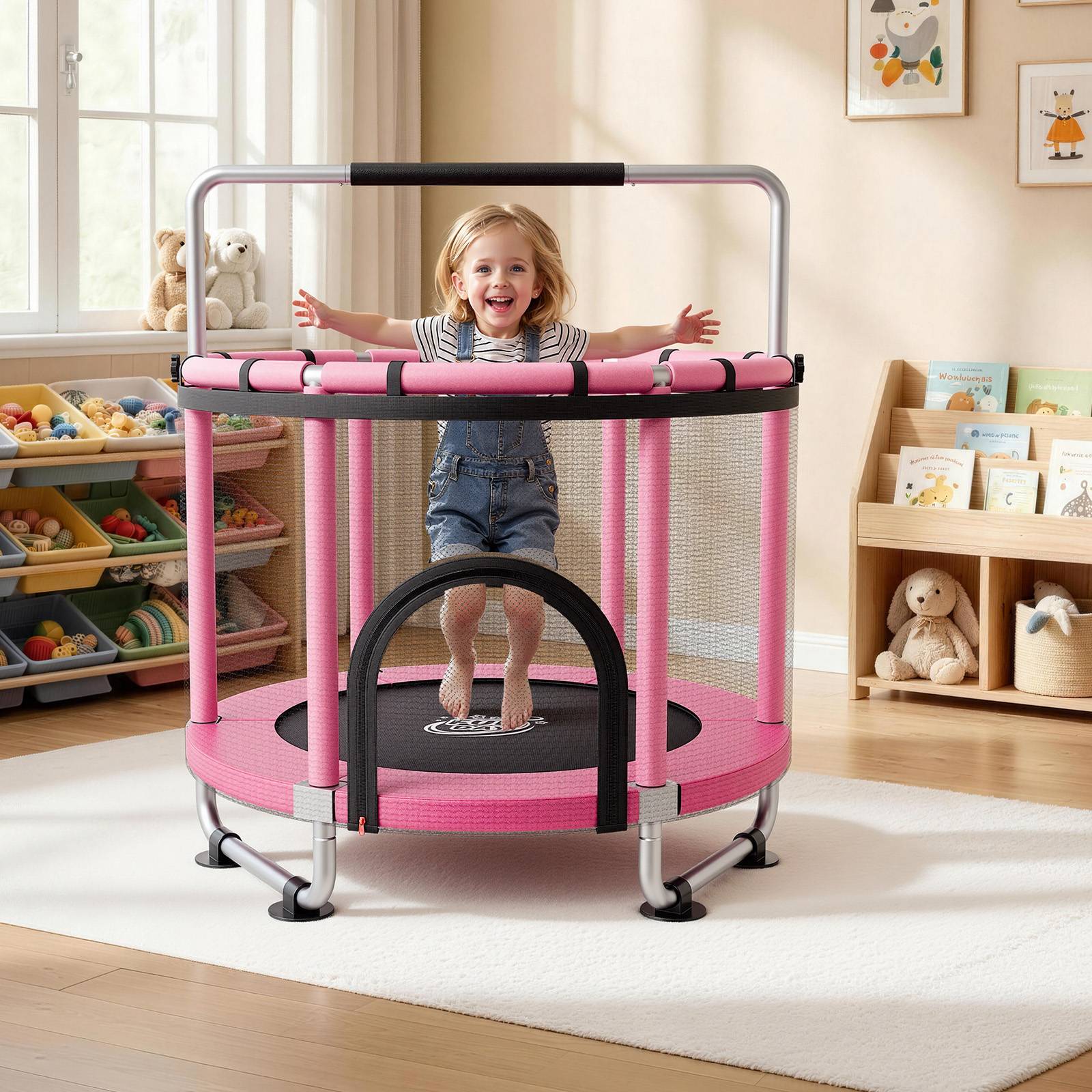 Vevor - VEVOR Trampoline enfant 142 cm, charge 60 kg, rond, filet de sécurité, coussin PVC, accessoires inclus, intérieur et extérieur. - Image 8