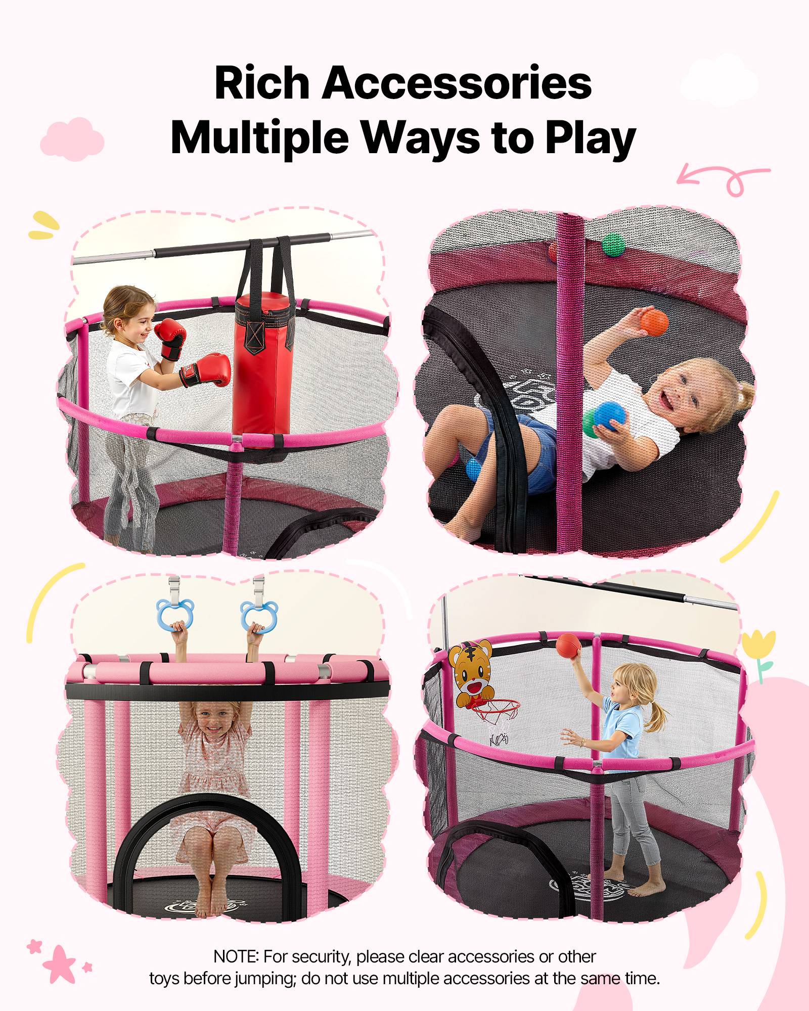 Vevor - VEVOR Trampoline enfant 142 cm, charge 60 kg, rond, filet de sécurité, coussin PVC, accessoires inclus, intérieur et extérieur. - Image 5