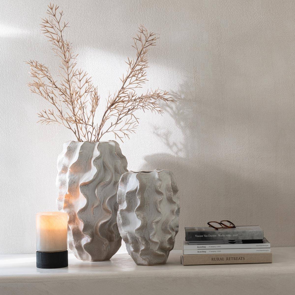 Vase Abstrait Vagues "Dewayne" 37cm Beige - Image 3