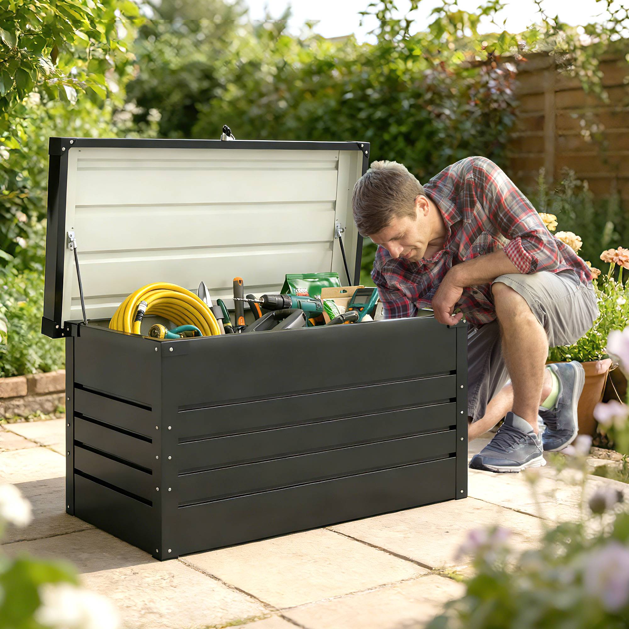 ComfortXL - Coffre de rangement acier galvanisé 350 L gris anthracite pour jardin sécurisé - ComfortXL Outdoor Living - Image 2