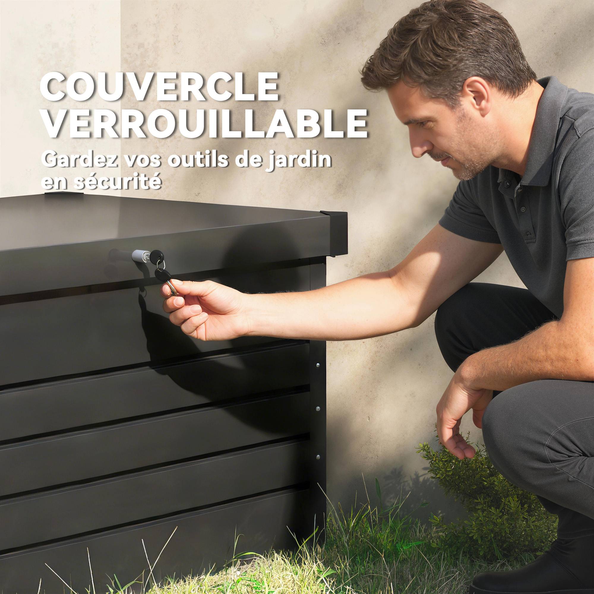 ComfortXL - Coffre de rangement acier galvanisé 350 L gris anthracite pour jardin sécurisé - ComfortXL Outdoor Living - Image 7