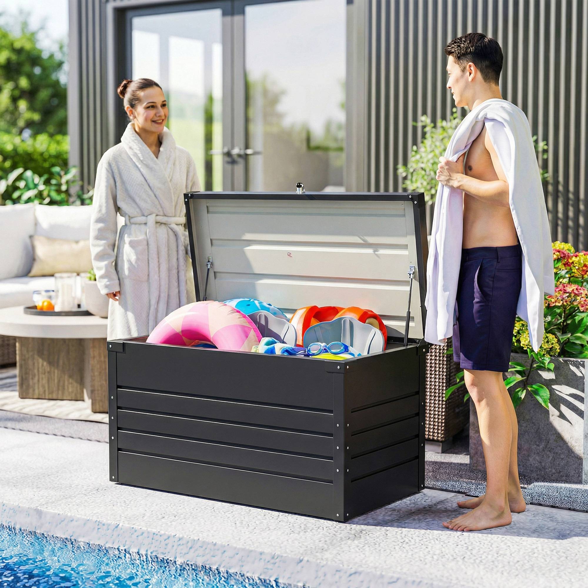 ComfortXL - Coffre de rangement acier galvanisé 350 L gris anthracite pour jardin sécurisé - ComfortXL Outdoor Living - Image 9