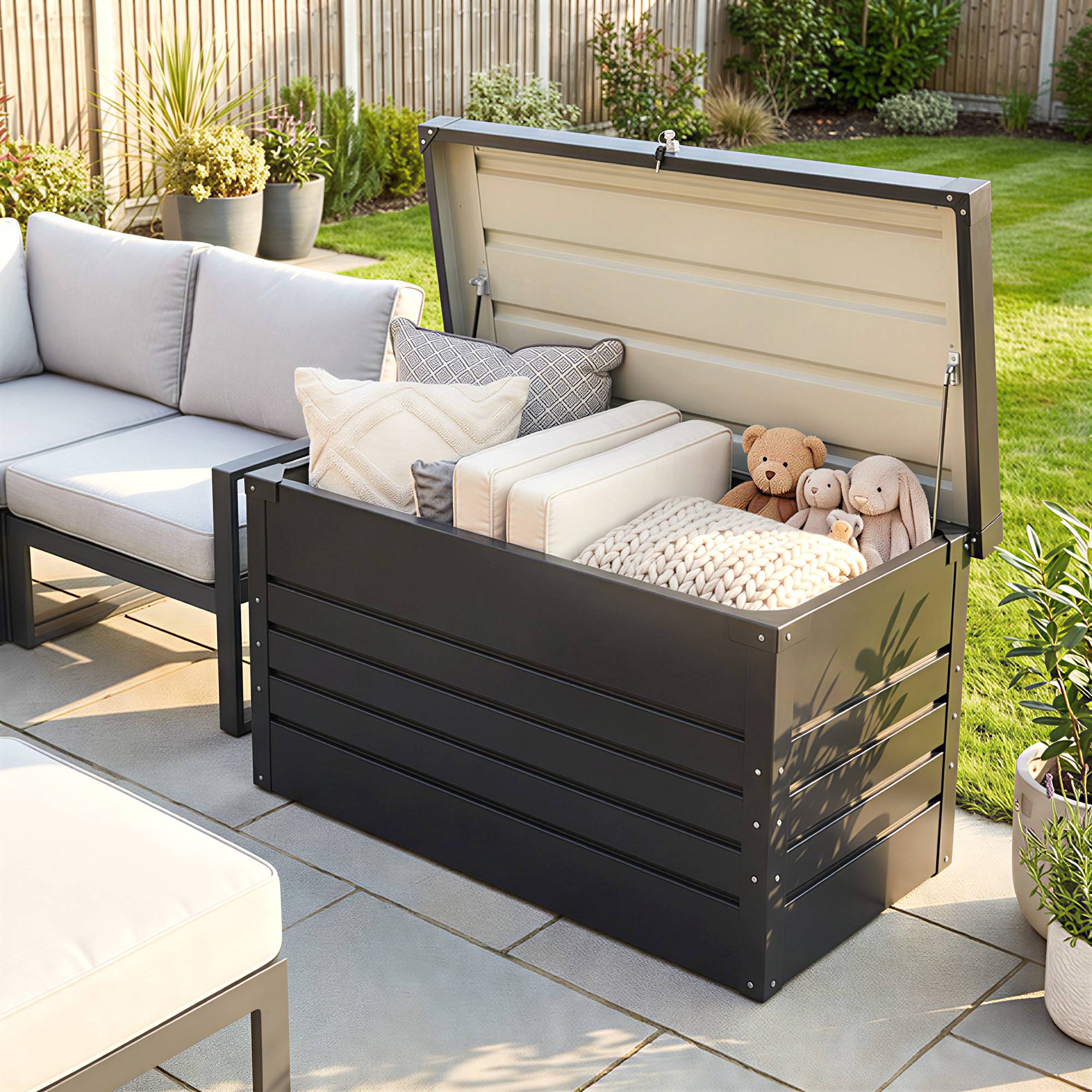 ComfortXL - Coffre de rangement acier galvanisé 350 L gris anthracite pour jardin sécurisé - ComfortXL Outdoor Living - Image 10