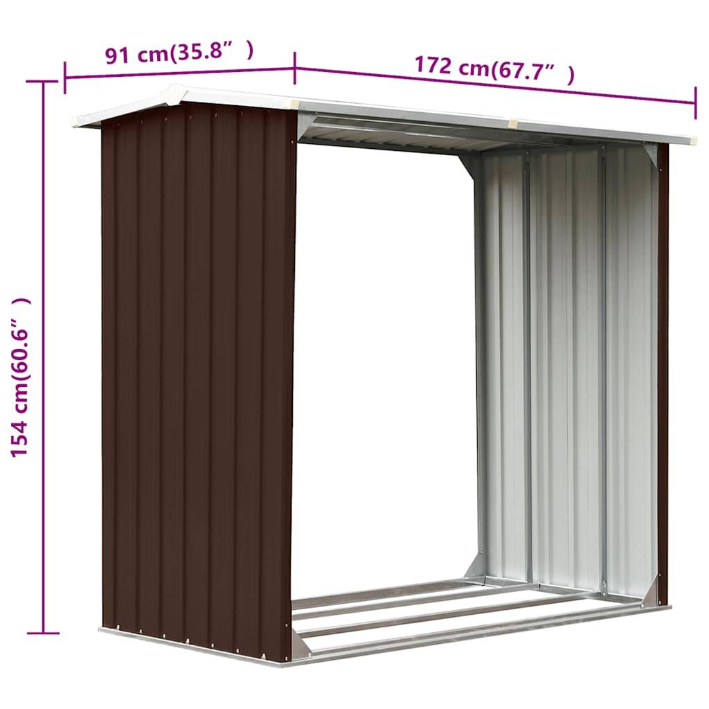 Abri à bûches Acier Galvanisé Rangement Bois de Chauffage 172x91x154 cm Marron - ComfortXL Outdoor Living - Image 6