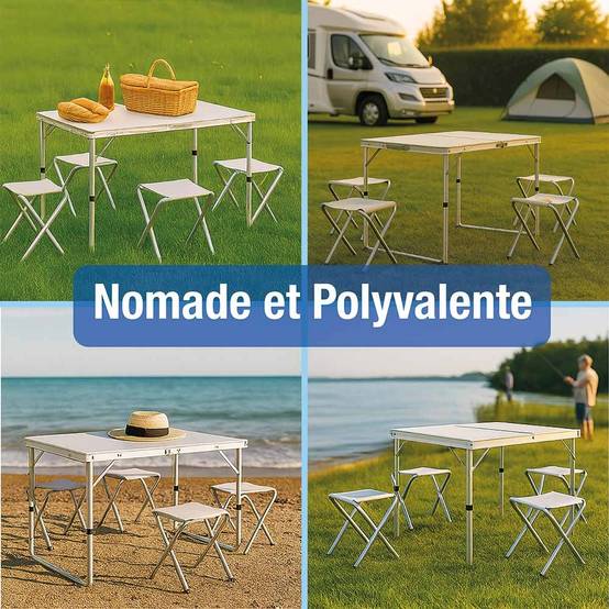 Table de camping pliante avec 4 tabourets. - TERRE JARDIN - Image 6