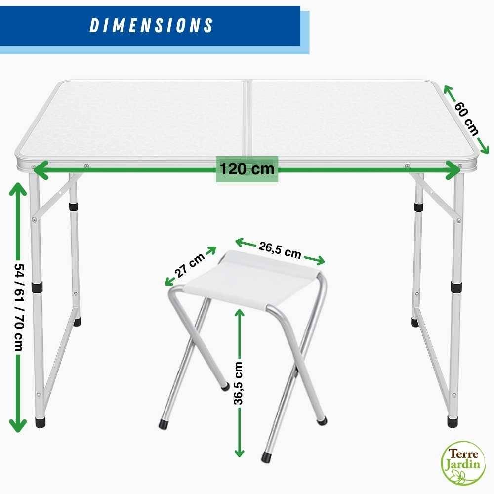 Table de camping pliante avec  4 tabourets. - TERRE JARDIN - Image 7