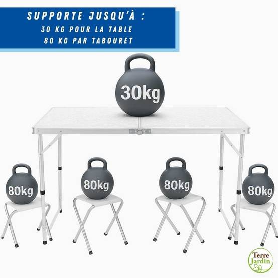 Table de camping pliante avec 4 tabourets. - TERRE JARDIN - Image 2