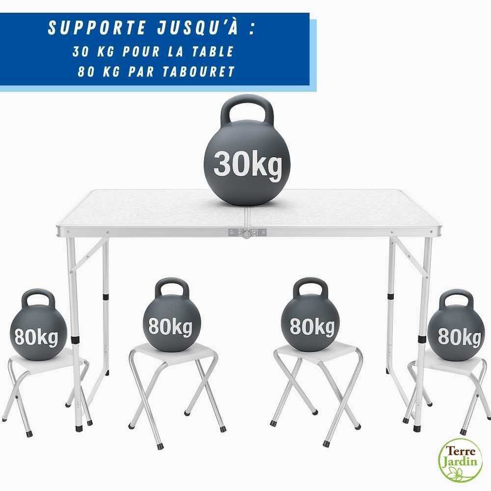 Table de camping pliante avec  4 tabourets. - TERRE JARDIN - Image 2