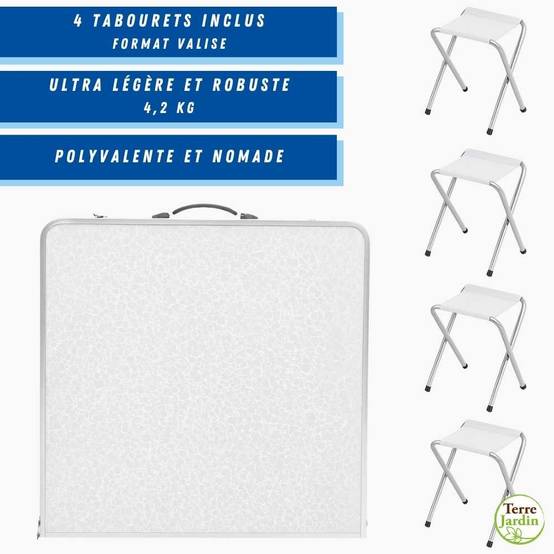 Table de camping pliante avec 4 tabourets. - TERRE JARDIN - Image 3