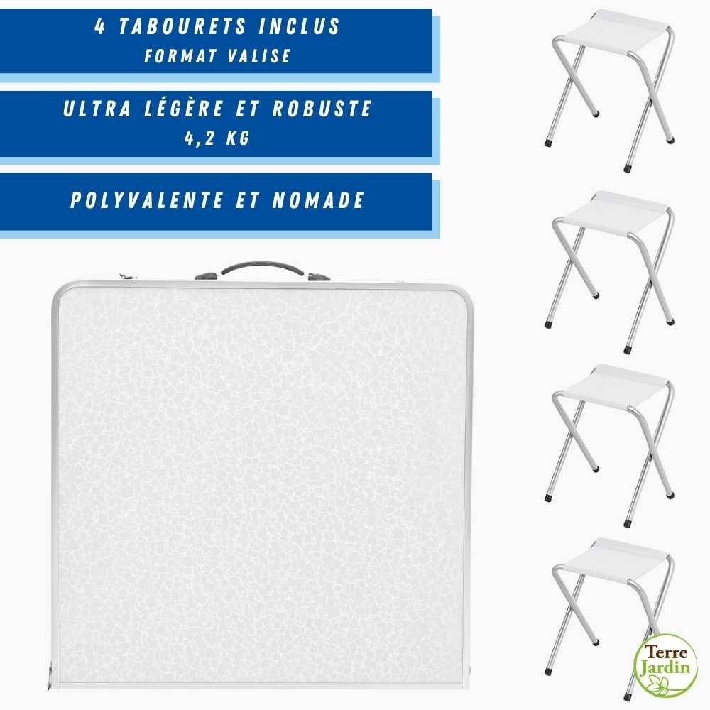 Table de camping pliante avec  4 tabourets. - TERRE JARDIN - Image 3