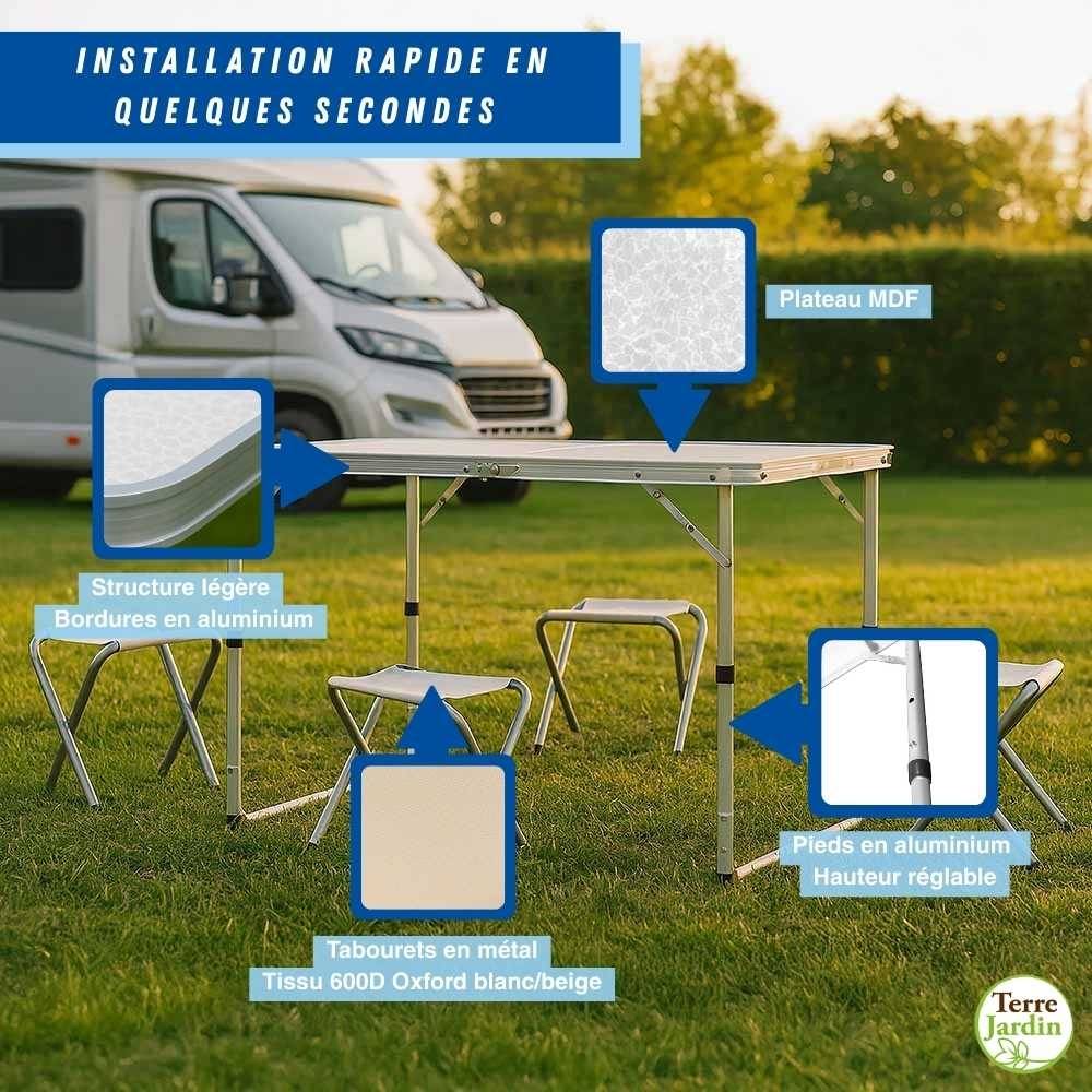 Table de camping pliante avec 4 tabourets. - TERRE JARDIN - Image 4