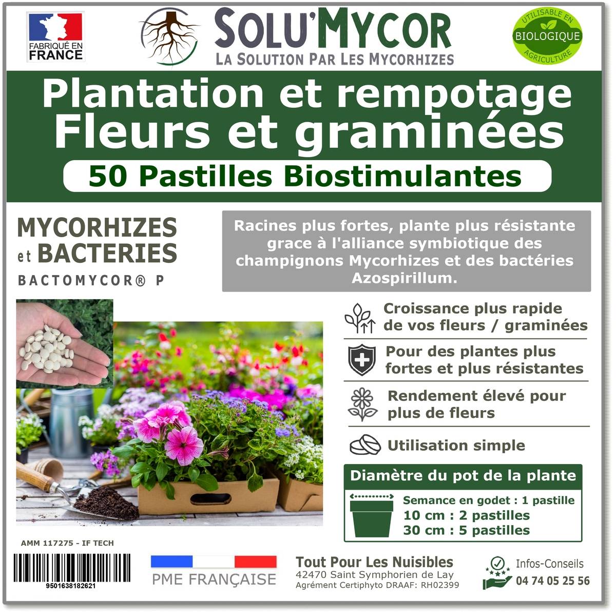 SoluMycor 50 Pastilles Biostimulantes Fleurs et graminees Semis Plantation Developpement racinaire - Image 1