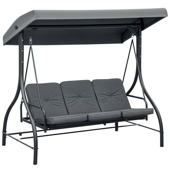 Balancelle jardin 3 places métal convertible lit toit réglable 195x117x175cm gris - ComfortXL Outdoor Living - Image 1
