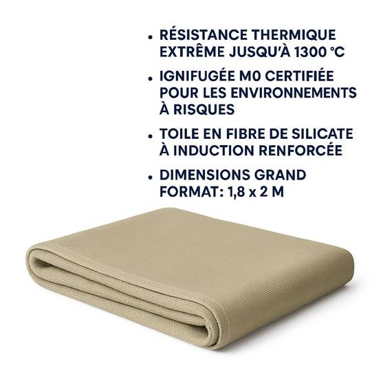 Bâche soudure 1,8 x 2m - Couverture anti‑feu M0 1300 °C - Toile anti‑chaleur fibre de silicate avec induction vermiculite WELTEK - Image 2