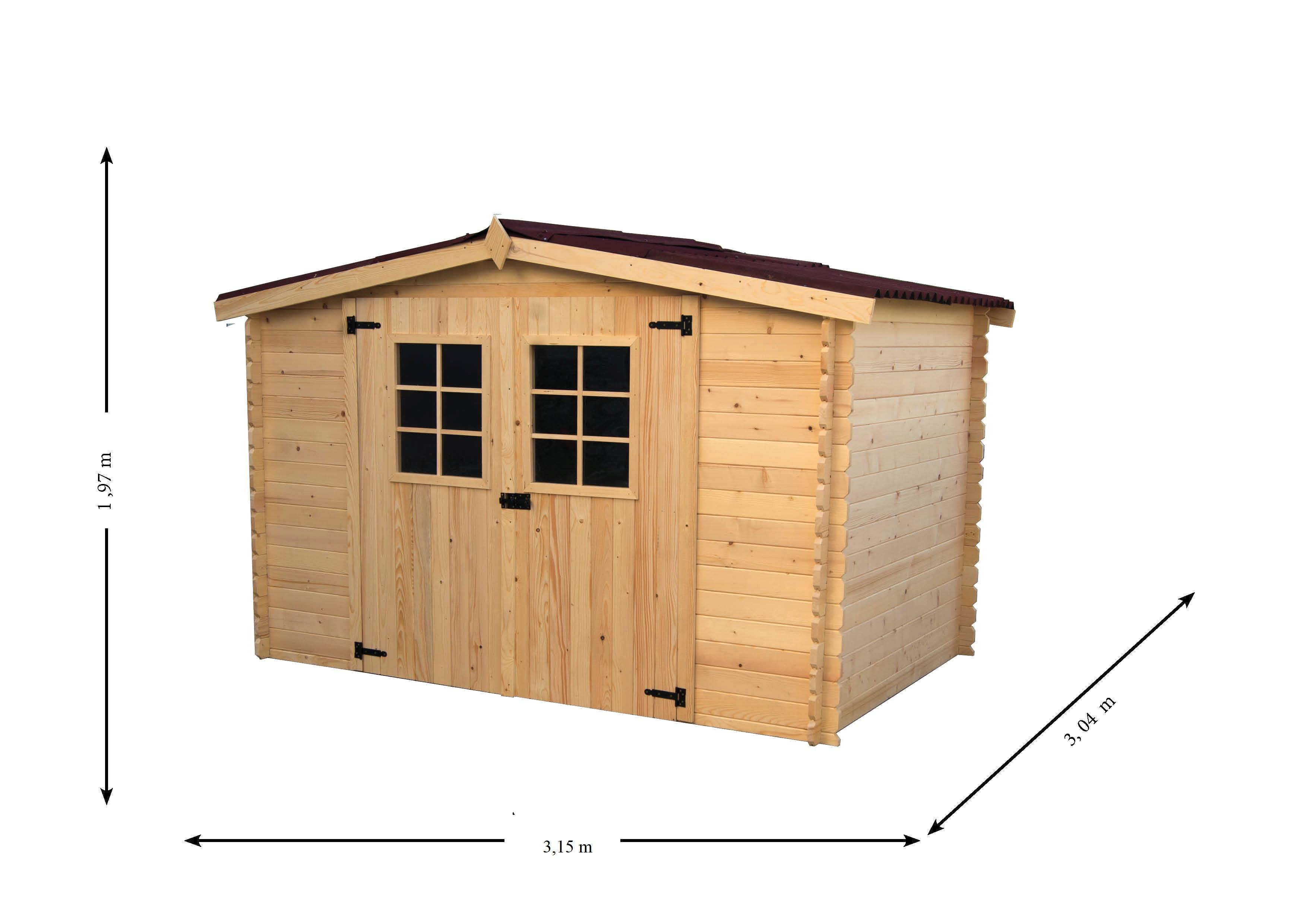 Habrita - Abri Madriers bois massif / 20 mm / surface extérieure : 9,42 m2 / toiture plaques ondulées plus grande longévité - Imagen 4