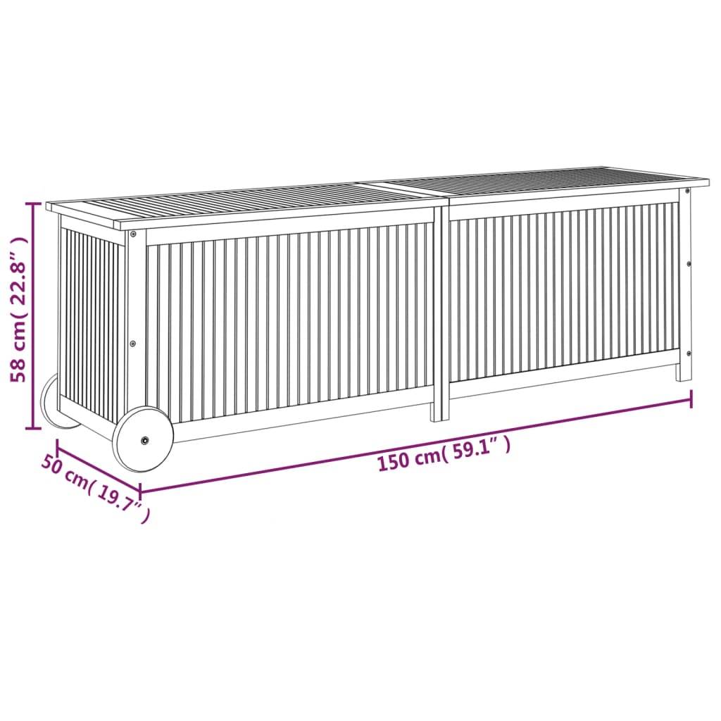 Helloshop26 - Coffre boîte meuble de jardin rangement avec roues 150 x 50 x 58 cm bois acacia - Imagen 6
