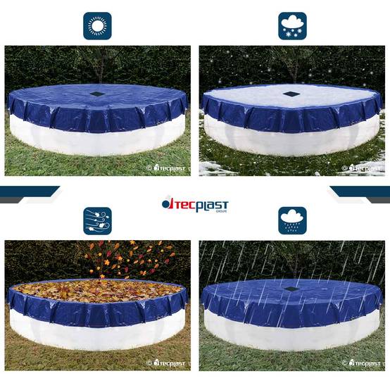 Bâche Piscine ronde - Diam. 3,60 m pour Piscine hors sol diam. 3 m - Couverture Piscine PO155RD avec Filet d'écoulement TECPLAST - Image 2