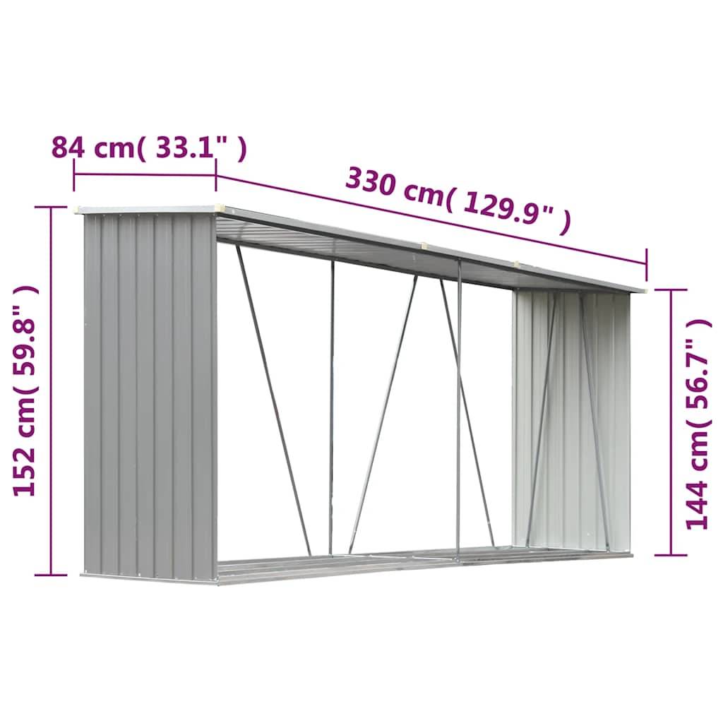 Grand Abri à bûches Acier Galvanisé Stockage Bois Chauffage 330x84x152 cm Gris - ComfortXL Outdoor Living - Image 6