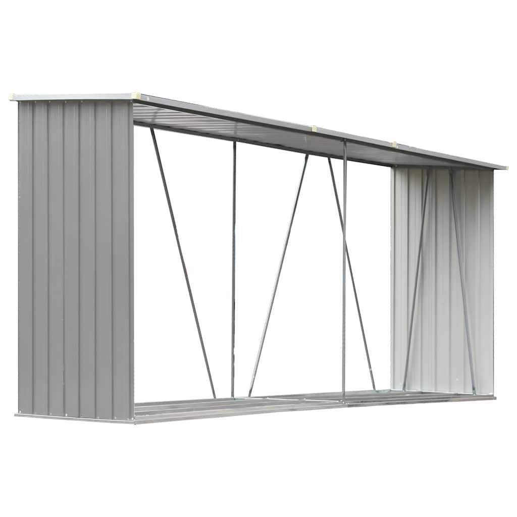 Grand Abri à bûches Acier Galvanisé Stockage Bois Chauffage 330x84x152 cm Gris - ComfortXL Outdoor Living - Image 2