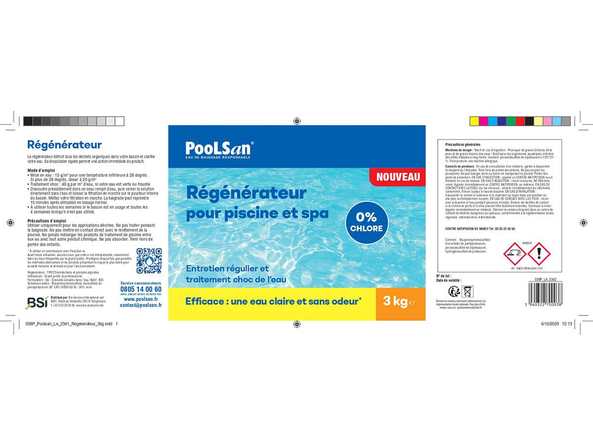 Poolsan - BSI - PooLSan - Recharge Sans Chlore - Régénérateur - Désinfection Eau Piscine ou Spa - Seau 3kg - Imagen 3