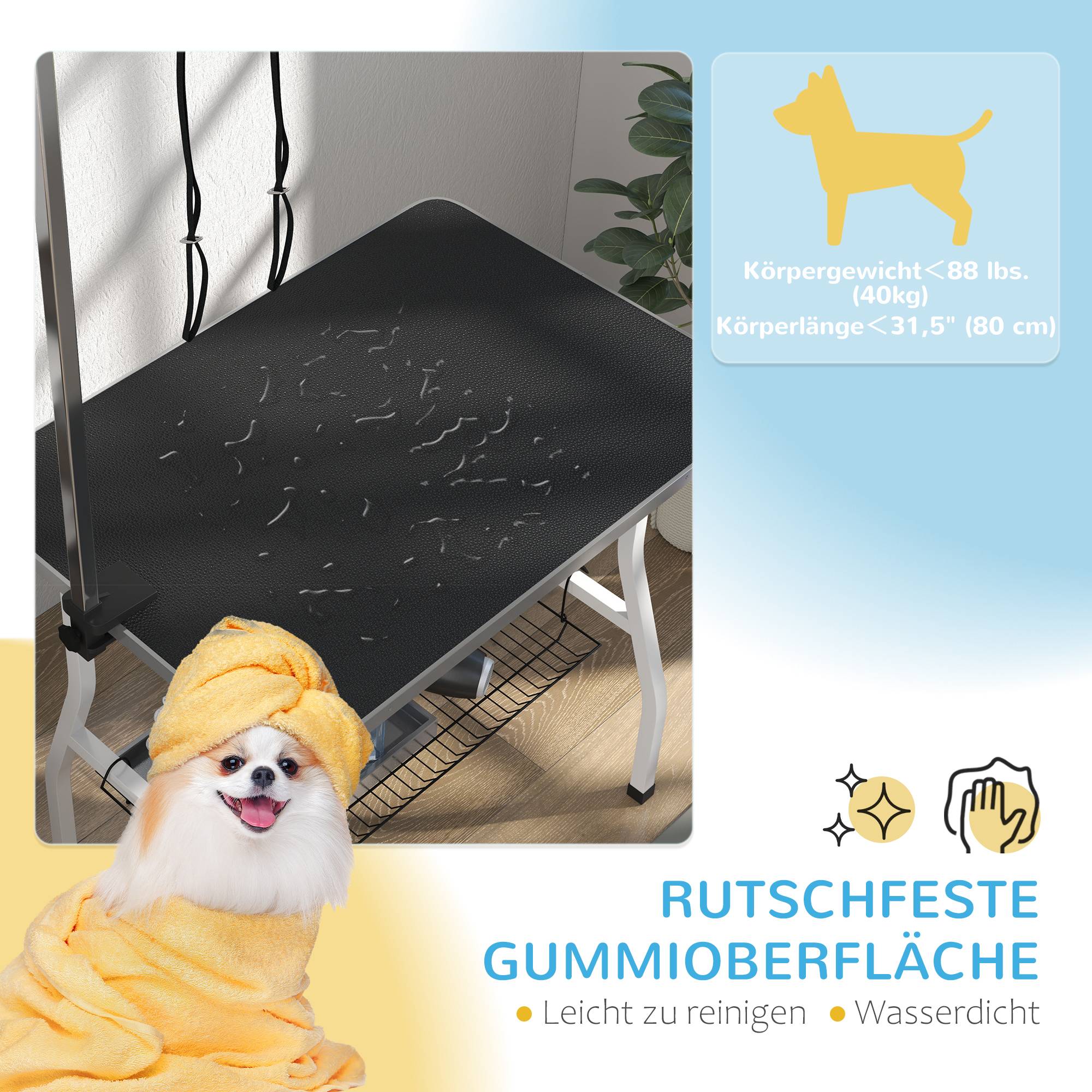 ComfortXL - Table de toilettage chien acier et caoutchouc noir 90 x 60 x 76 cm pliable avec bras réglable et rangement - Image 5