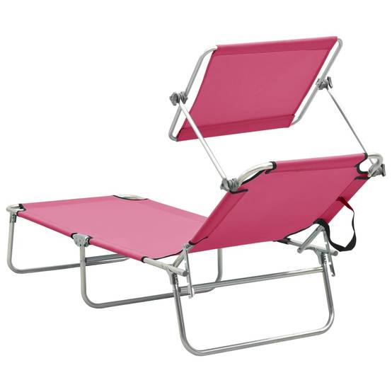 Maison Chic - Bain de soleil pliable - Transat - Chaise longue avec auvent acier rose magento - MEUBLE PRO - Image 5