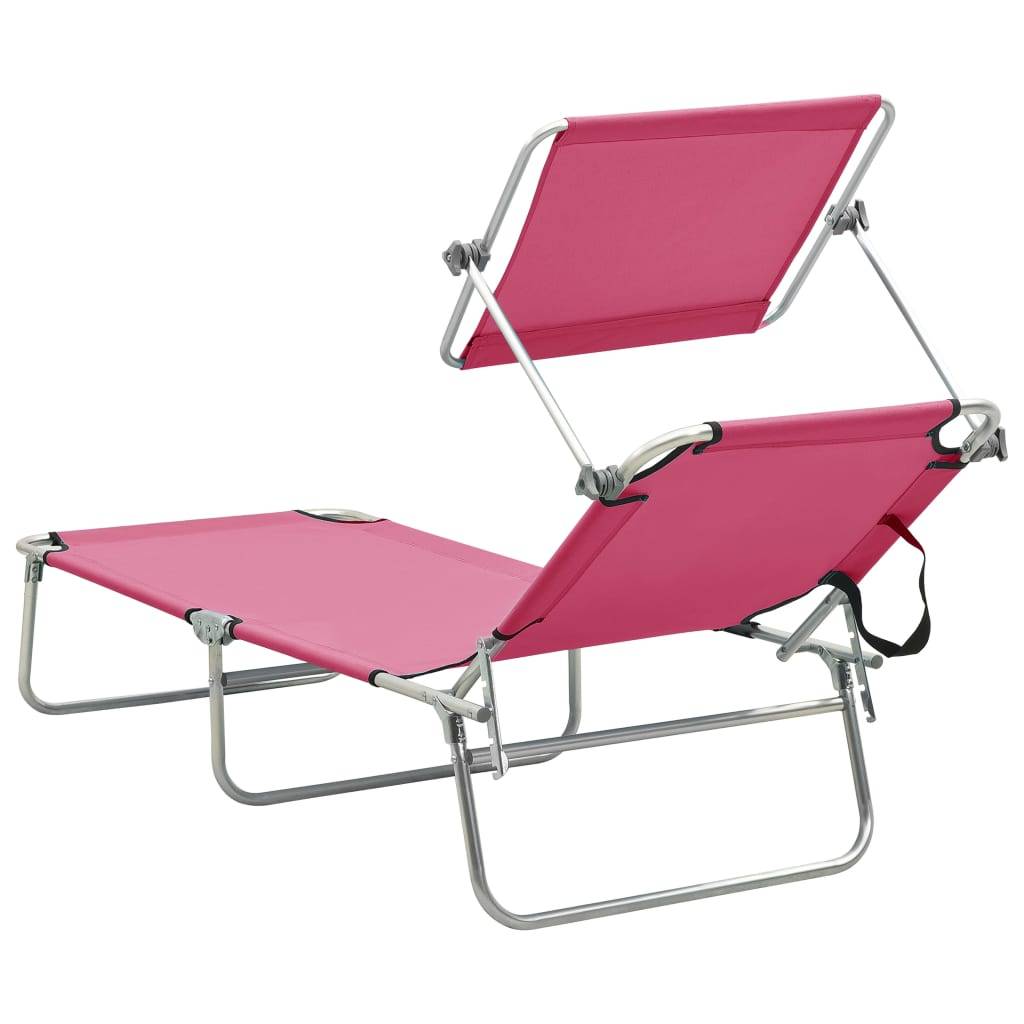 Maison Chic - Bain de soleil pliable - Transat - Chaise longue avec auvent acier rose magento - MEUBLE PRO - Image 5