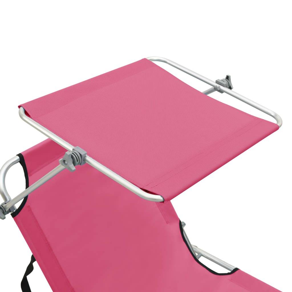 Maison Chic - Bain de soleil pliable - Transat - Chaise longue avec auvent acier rose magento - MEUBLE PRO - Image 7