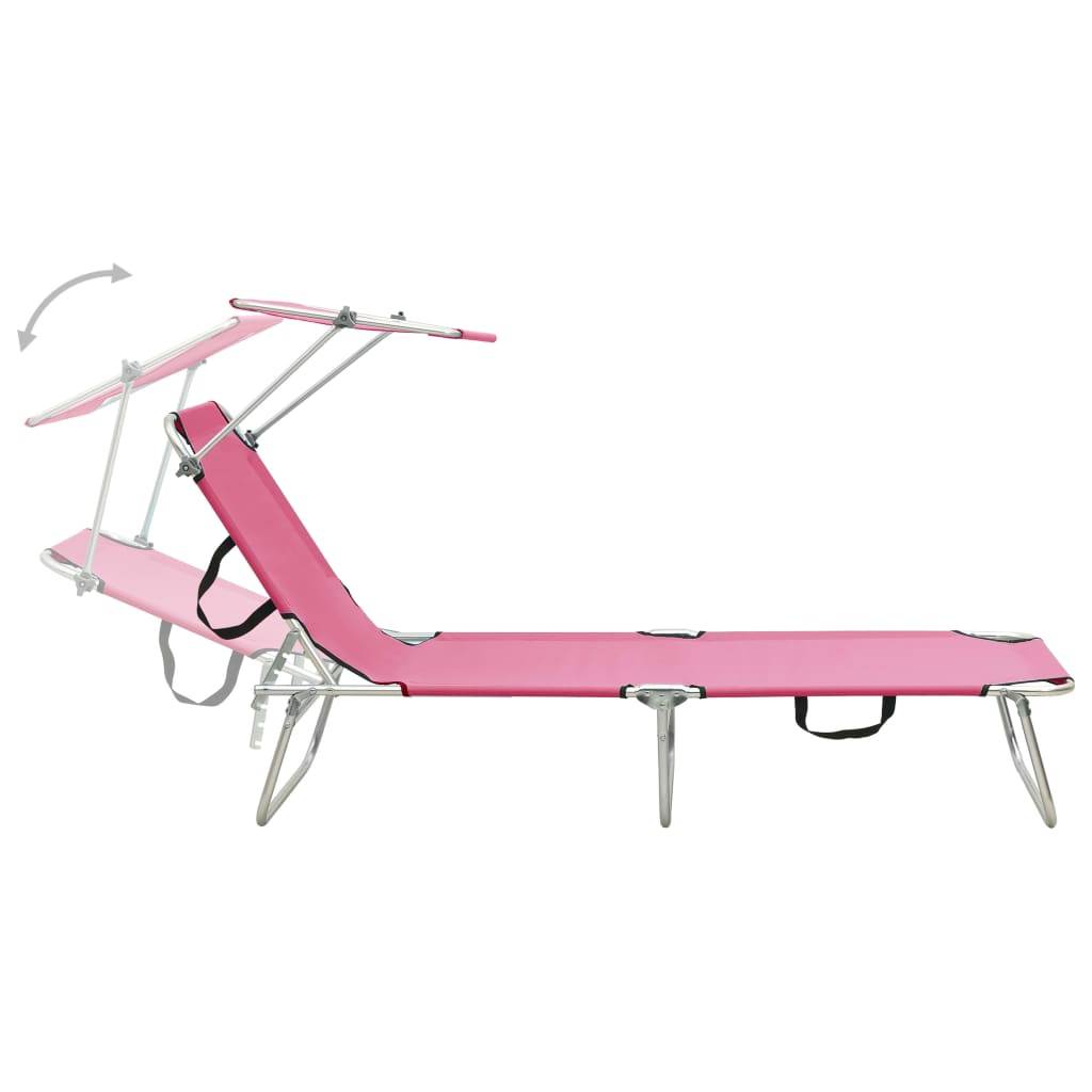 Maison Chic - Bain de soleil pliable - Transat - Chaise longue avec auvent acier rose magento - MEUBLE PRO - Image 4