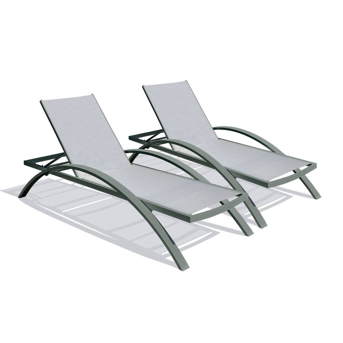 Dcb Garden - Lot de 2 Bains de Soleil Empilables "Barcelona" 195cm Kaki - Image 1