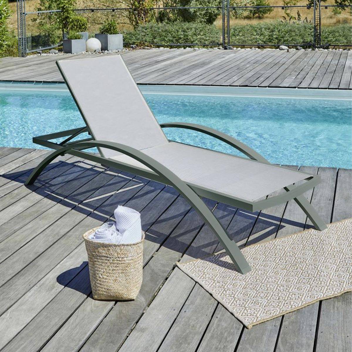 Dcb Garden - Lot de 2 Bains de Soleil Empilables "Barcelona" 195cm Kaki - Image 2