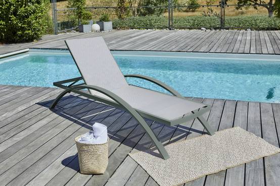 Dcb Garden - Lot de 2 bains de soleil en toile plastifiéee et aluminium - Kaki - BARCELONA - Image 3