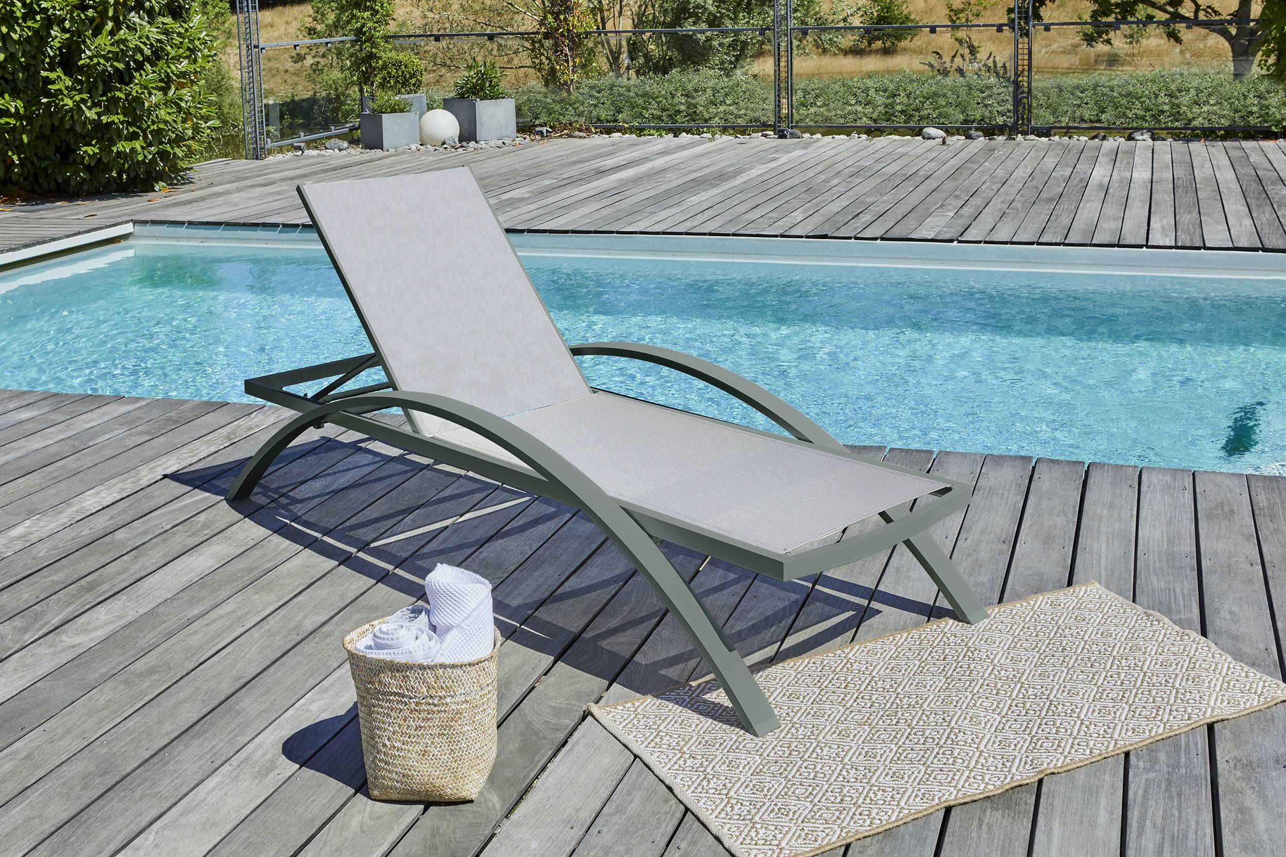 Dcb Garden - Lot de 2 bains de soleil en toile plastifiéee et aluminium - Kaki - BARCELONA - Image 3