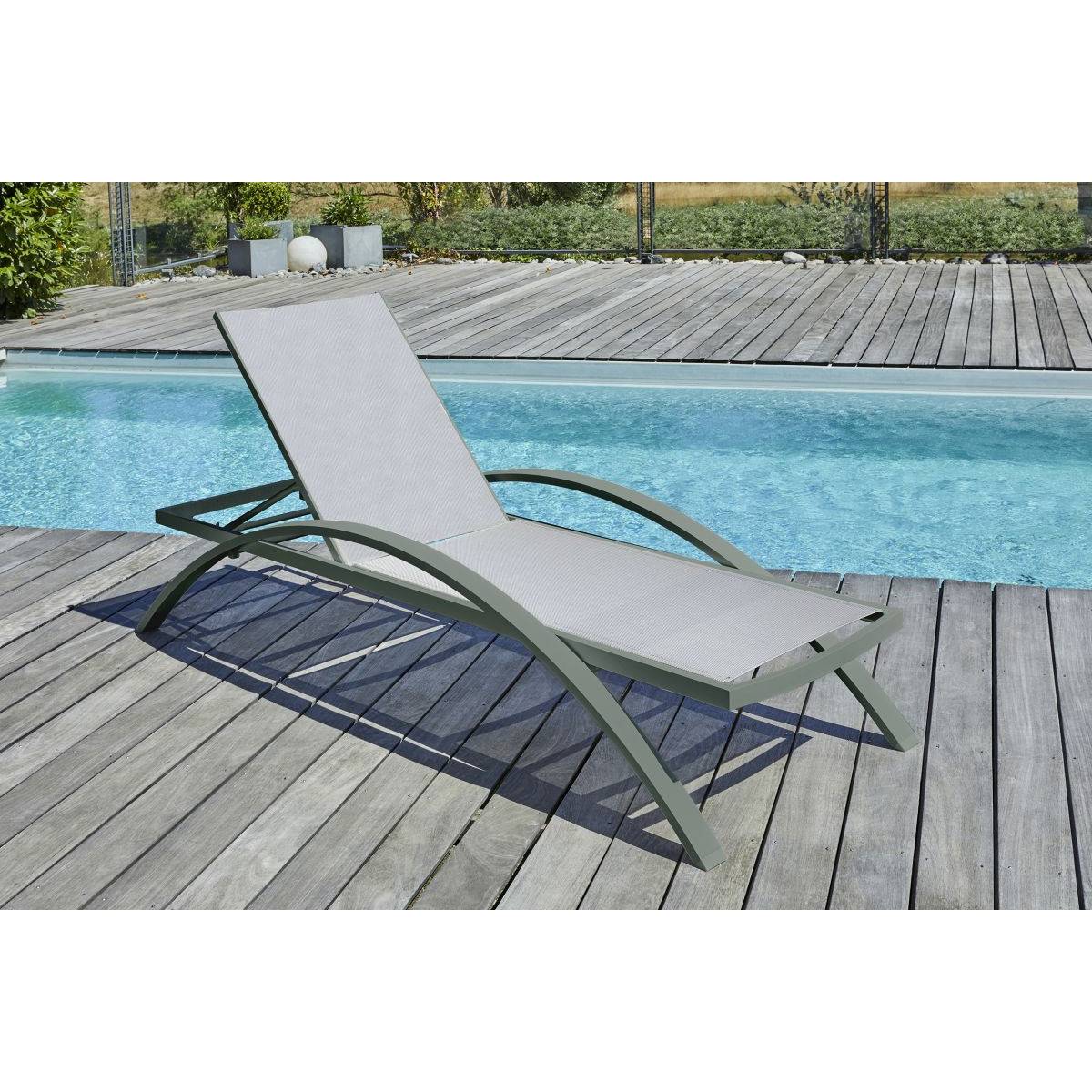 Dcb Garden - Lot de 2 Bains de Soleil Empilables "Barcelona" 195cm Kaki - Image 3