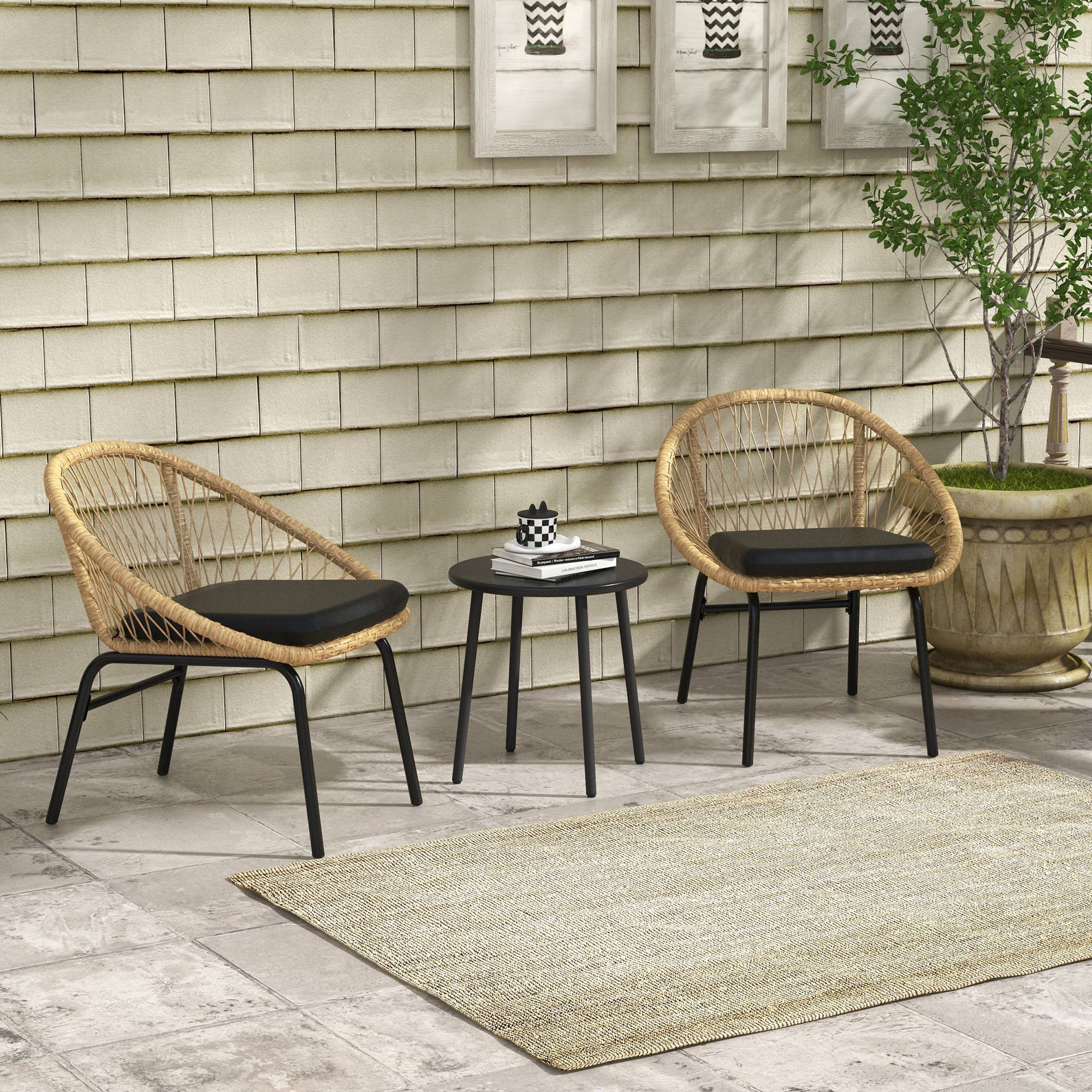 ComfortXL - Salon de jardin bistrot 3 pièces en résine tressée jaune avec 2 fauteuils et table ronde terrasse balcon - Image 1