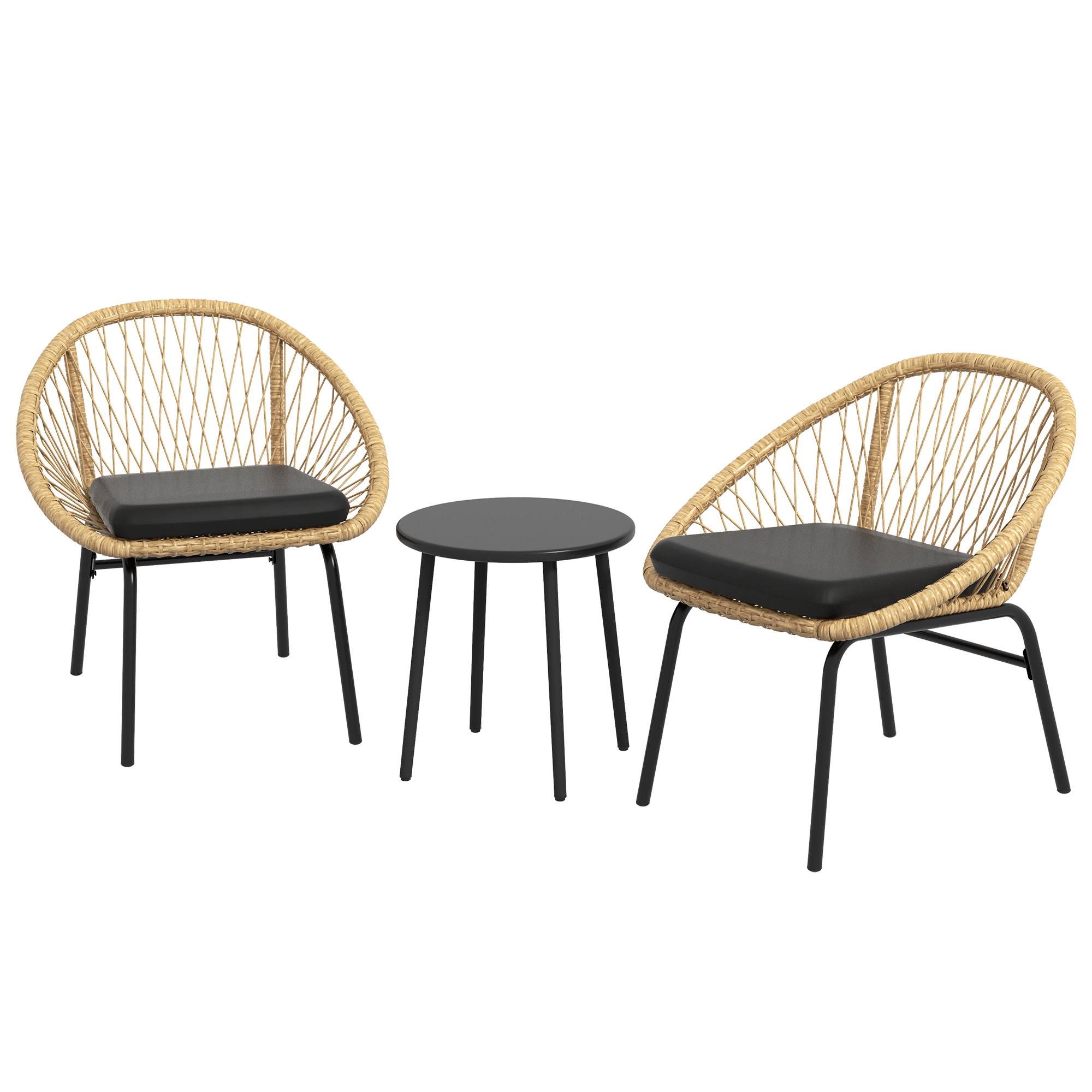 ComfortXL - Salon de jardin bistrot 3 pièces en résine tressée jaune avec 2 fauteuils et table ronde terrasse balcon - Image 2